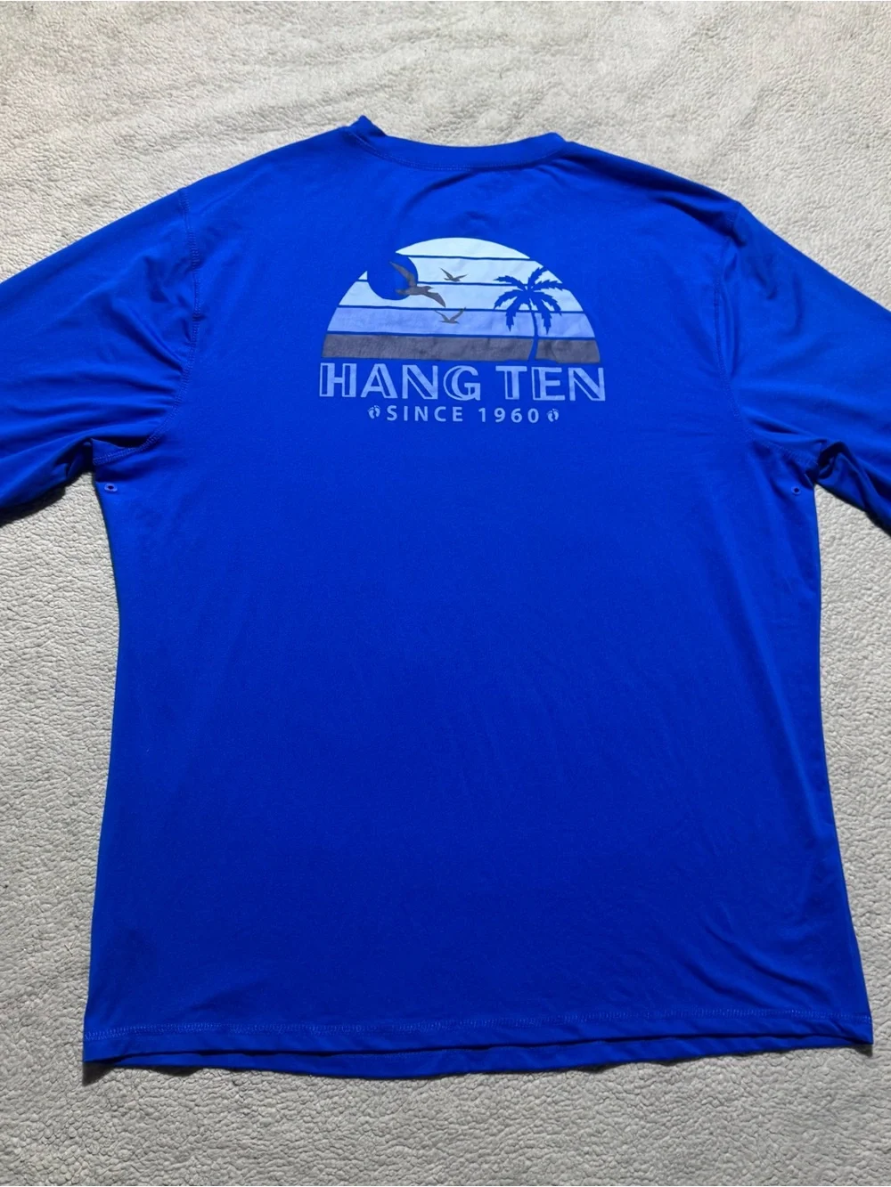 Hang Ten Shirt Mens XL Blue Long Sleeve UV Protection UPF 50+ Crew Neck Summer
